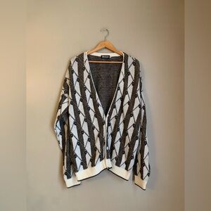 Vtg Megalos Mens XLT Multicolor Grandpa Core Knit Button Up Cardigan 3d Textured